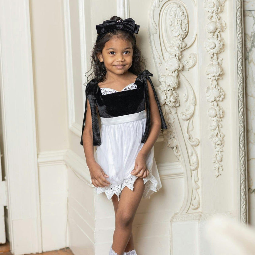 Audrey Black Velour Top and White Tulle Romper
