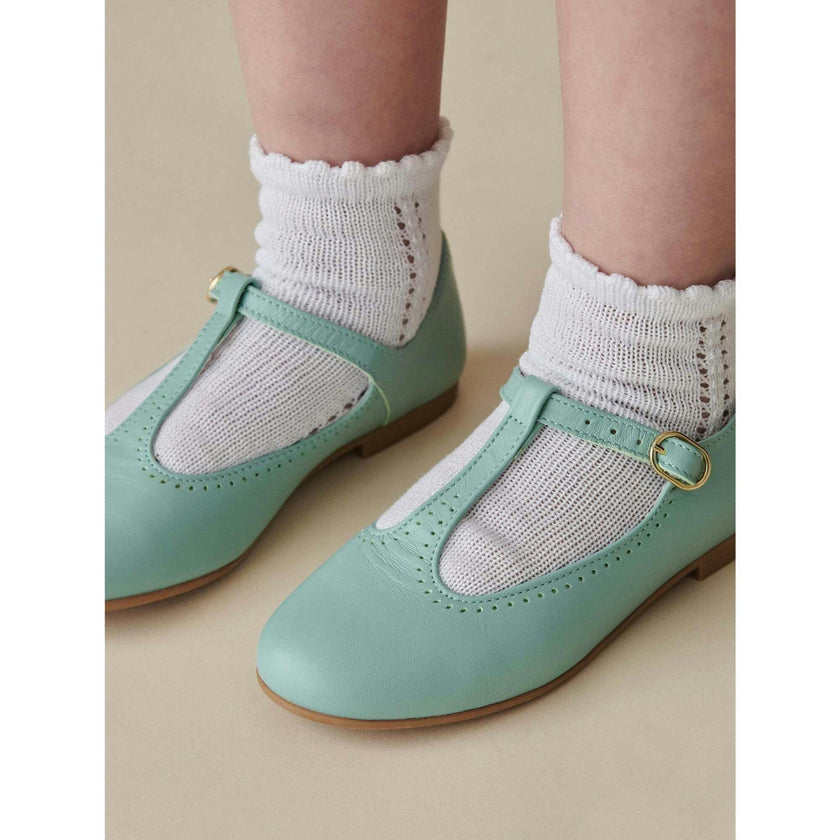 Pale Green Leather Girl T-Bar Shoes