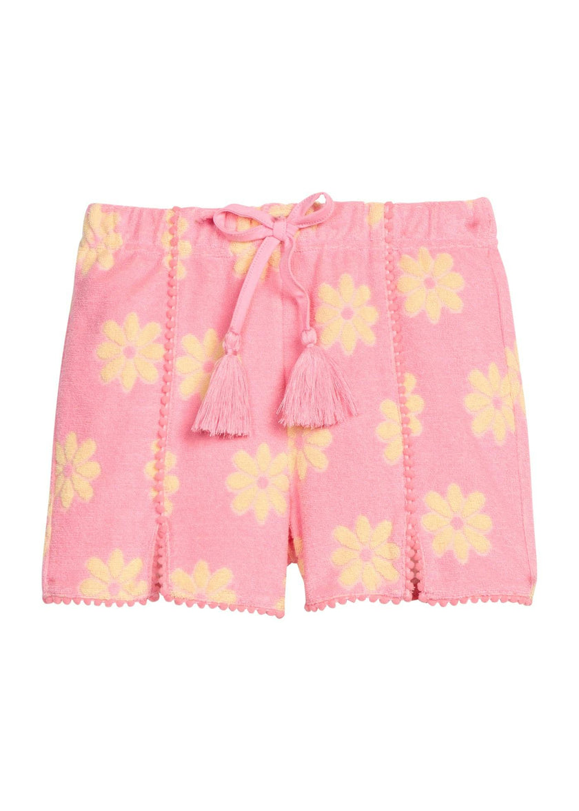 Pom Pom Terry Shorts - Pink Floral Terry