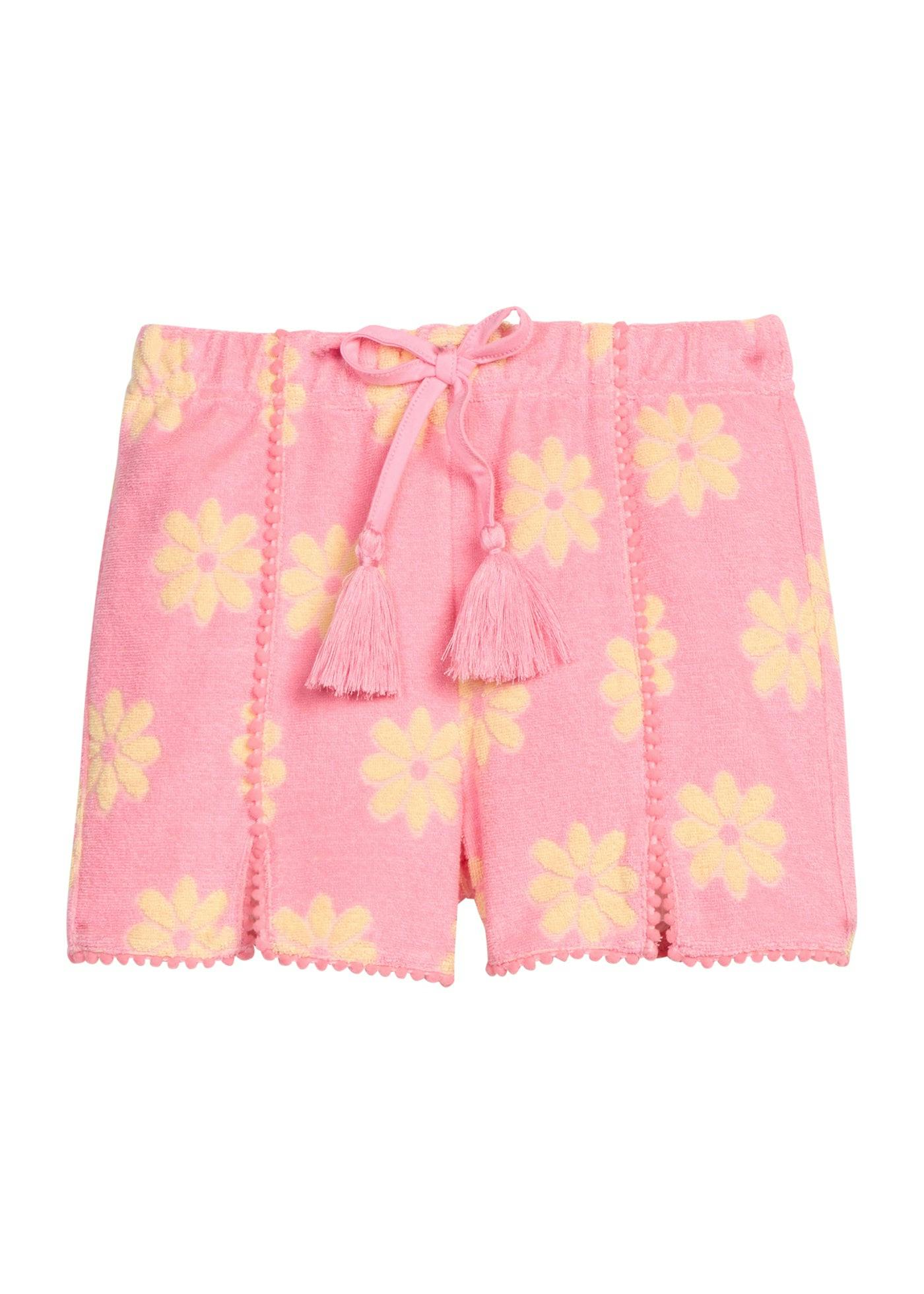 Pom Pom Terry Shorts - Pink Floral Terry