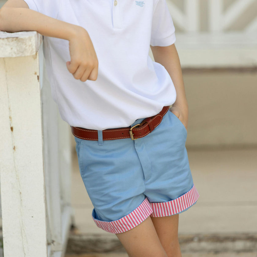 Wyatt Shorts in East Beach Blue with Sconset Stripe Cuffs