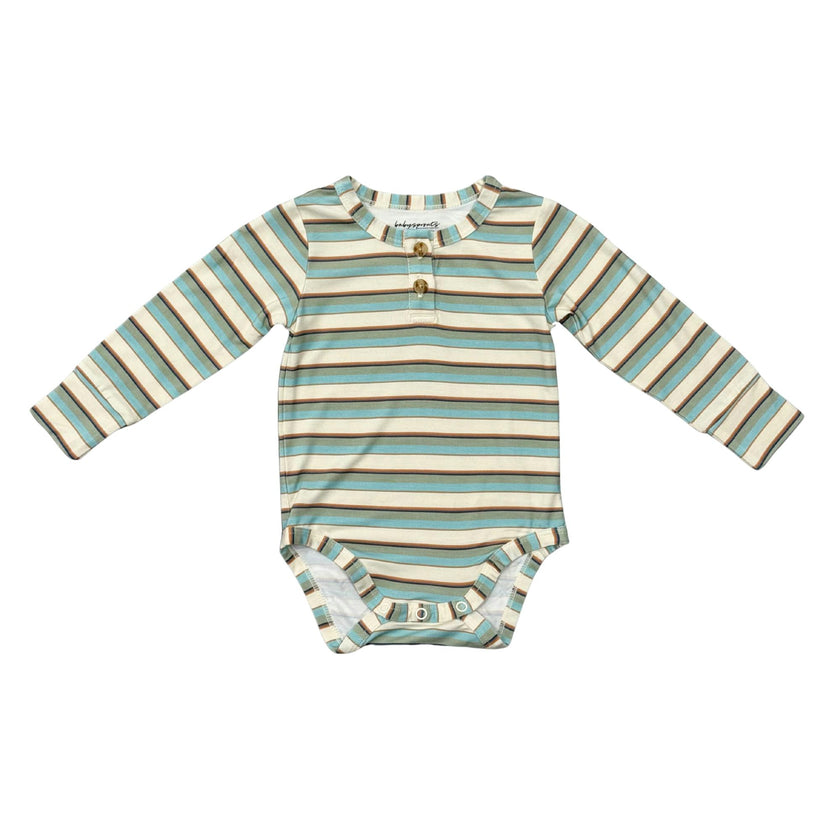 Baby Boy Long Sleeve Henley Bodysuit in Blue Haze Multi Stripe