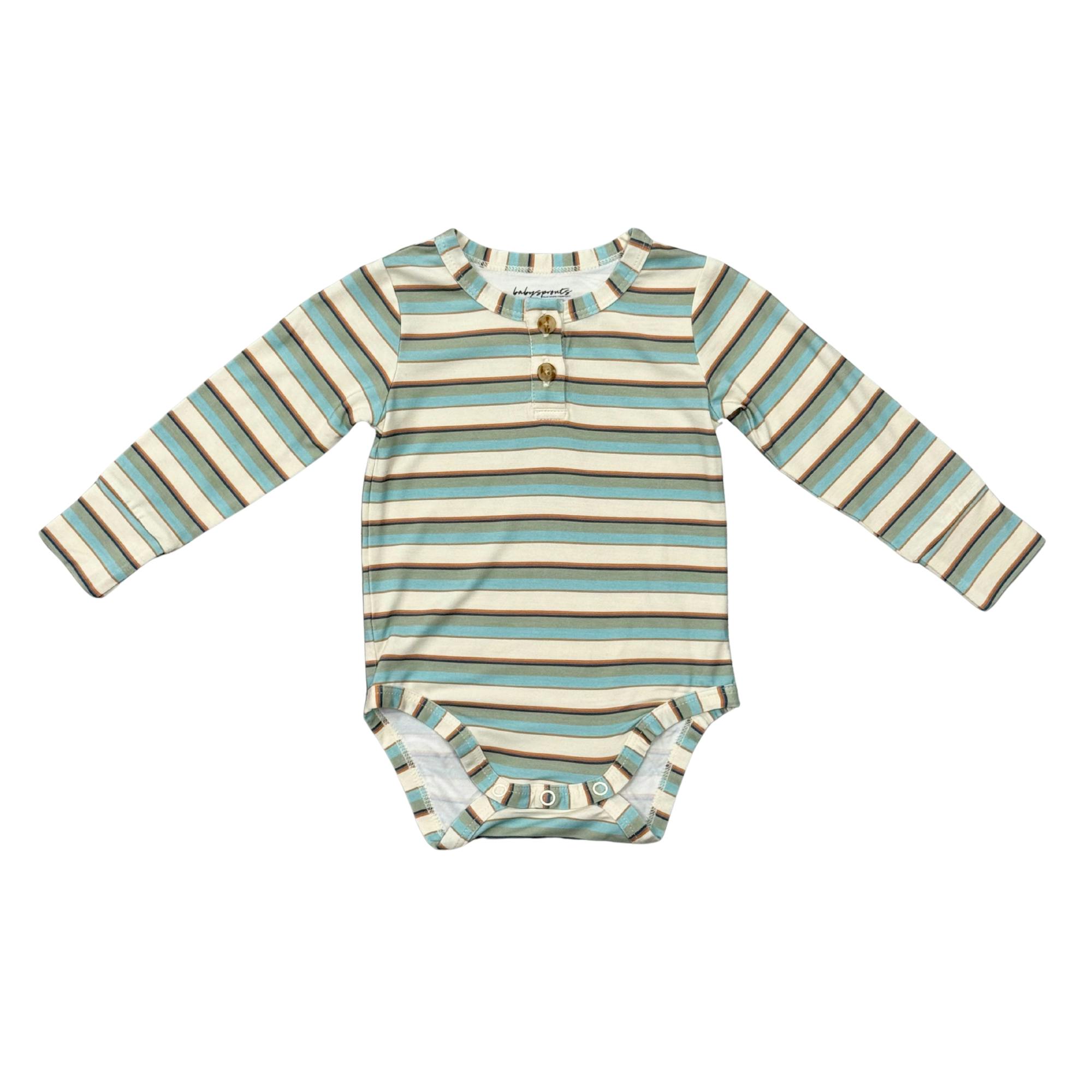 Baby Boy Long Sleeve Henley Bodysuit in Blue Haze Multi Stripe