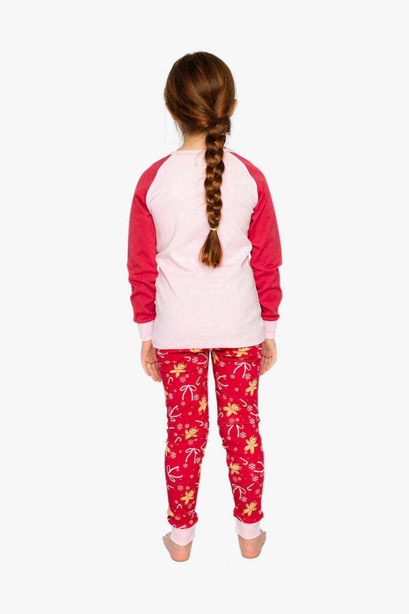 Organic Cotton Two Piece Pajama Set Red Gingerbread Print