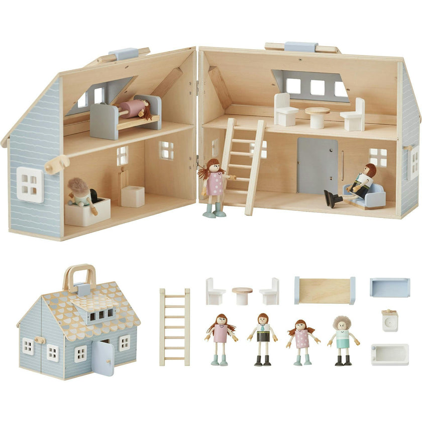 Olivia's Little World Quaint Little Cottage Portable Dollhouse - Powder Blue/Wood