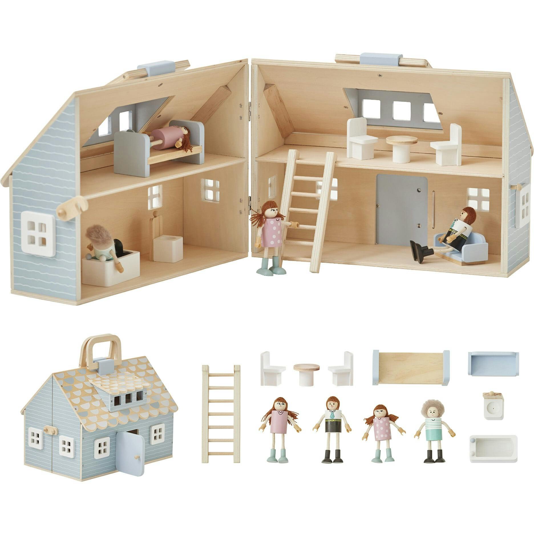 Olivia's Little World Quaint Little Cottage Portable Dollhouse - Powder Blue/Wood