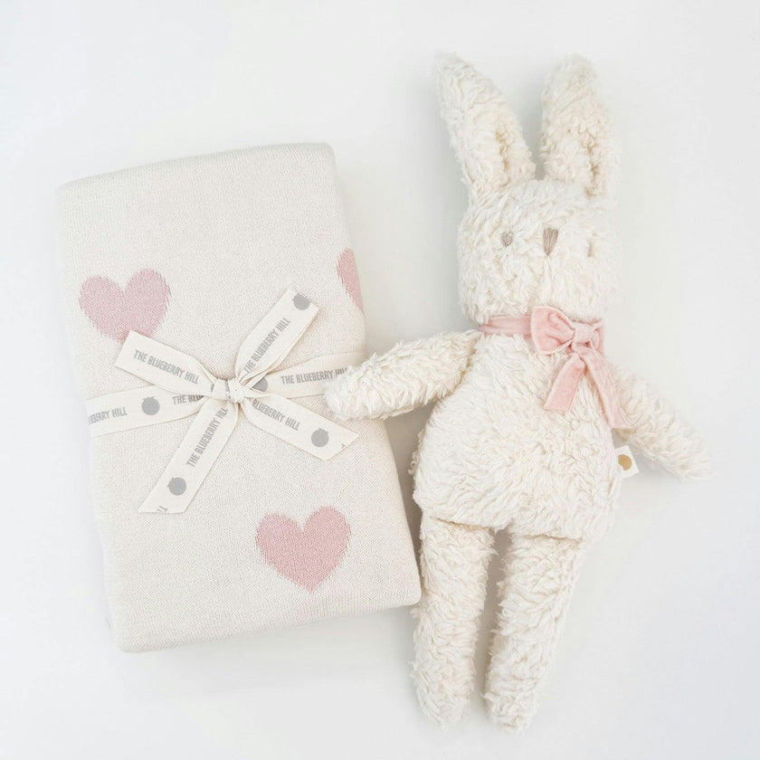 Heart I Love You Blanket and Bunny Plush Toy Gift Set