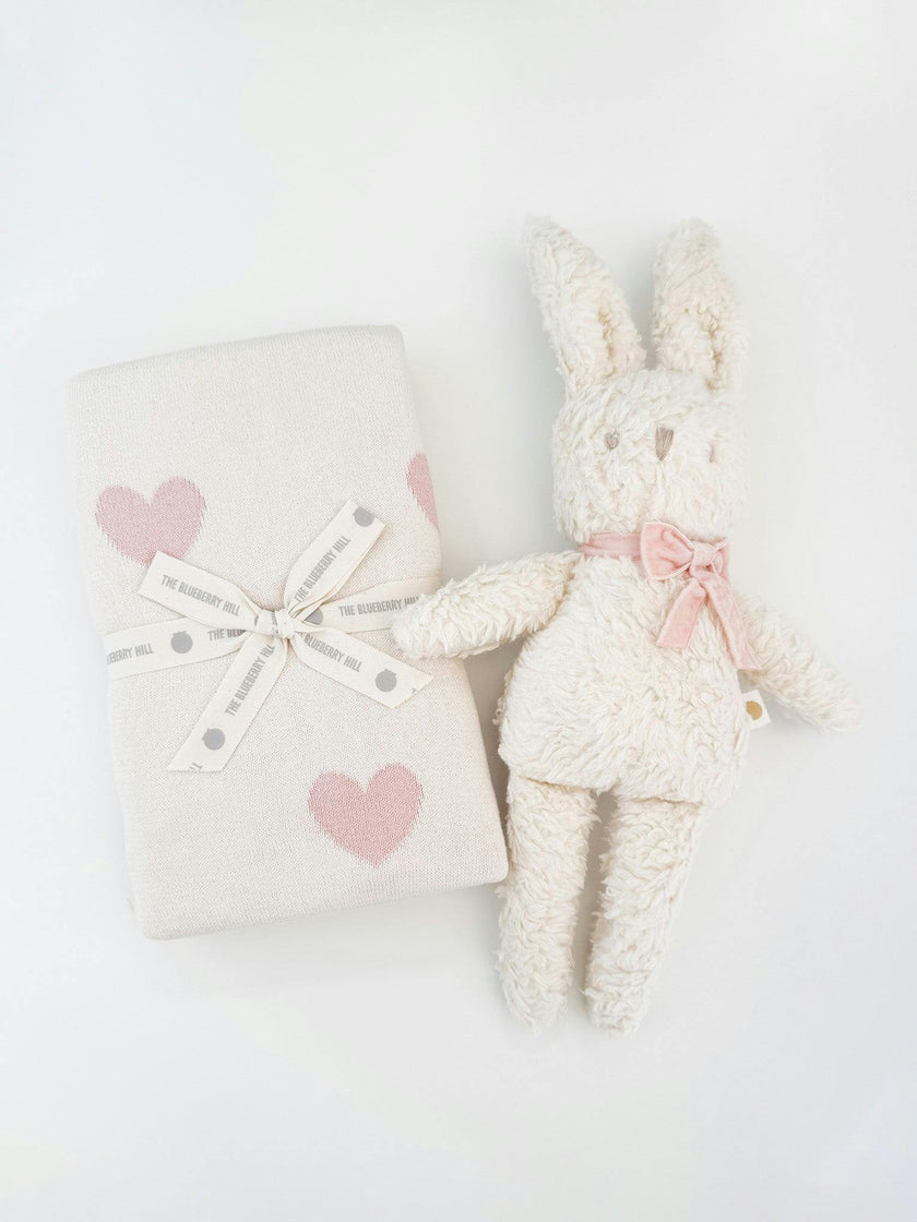 Heart I Love You Blanket and Bunny Plush Toy Gift Set