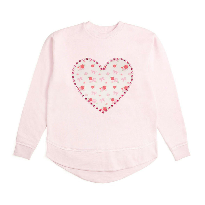 Dainty Rose Pearl Heart Patch Women's Sweatshirt