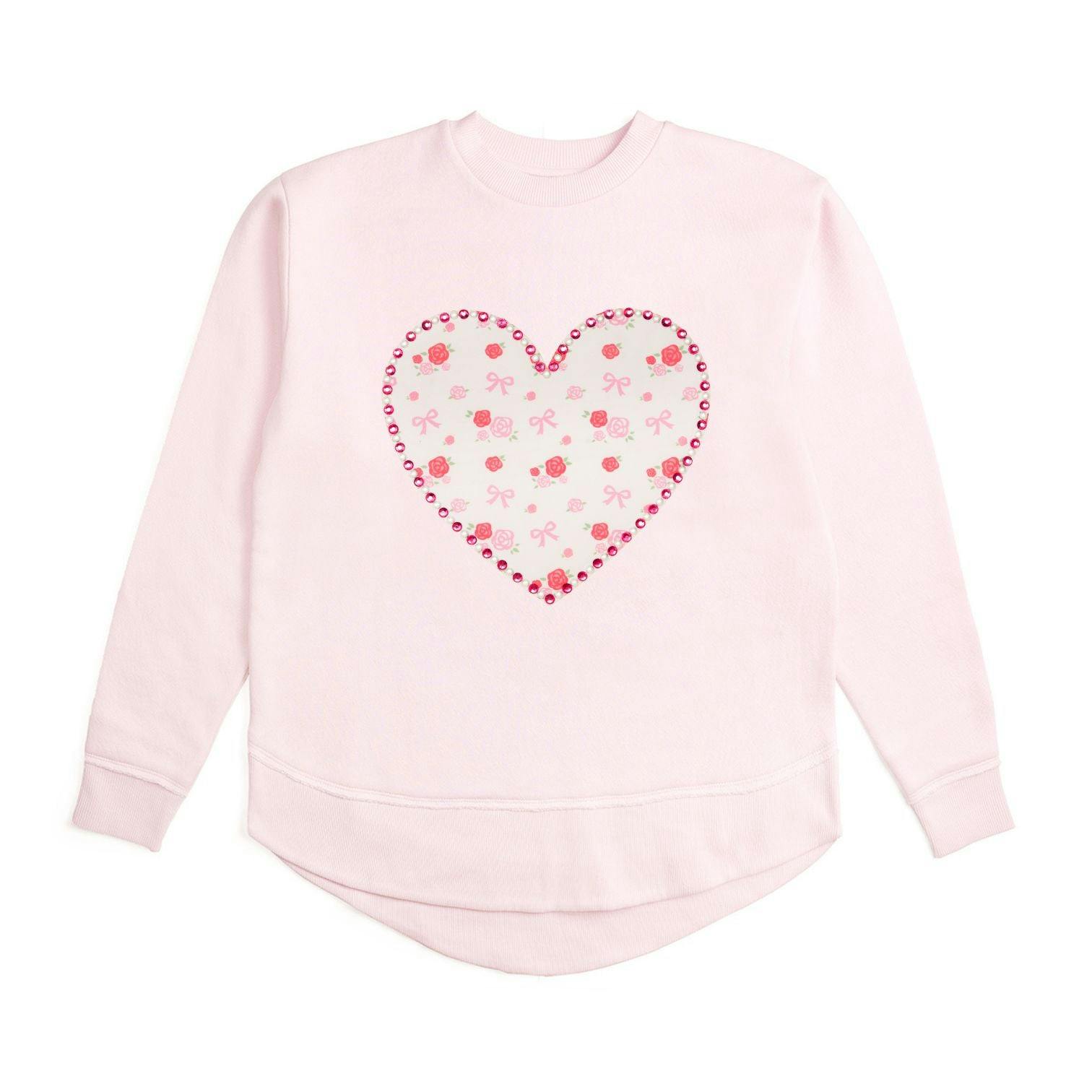 Dainty Rose Pearl Heart Patch Women's Sweatshirt
