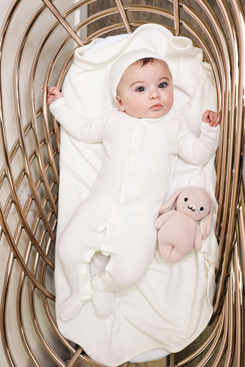 Waffle Round Neck Long Sleeve Snap Footie