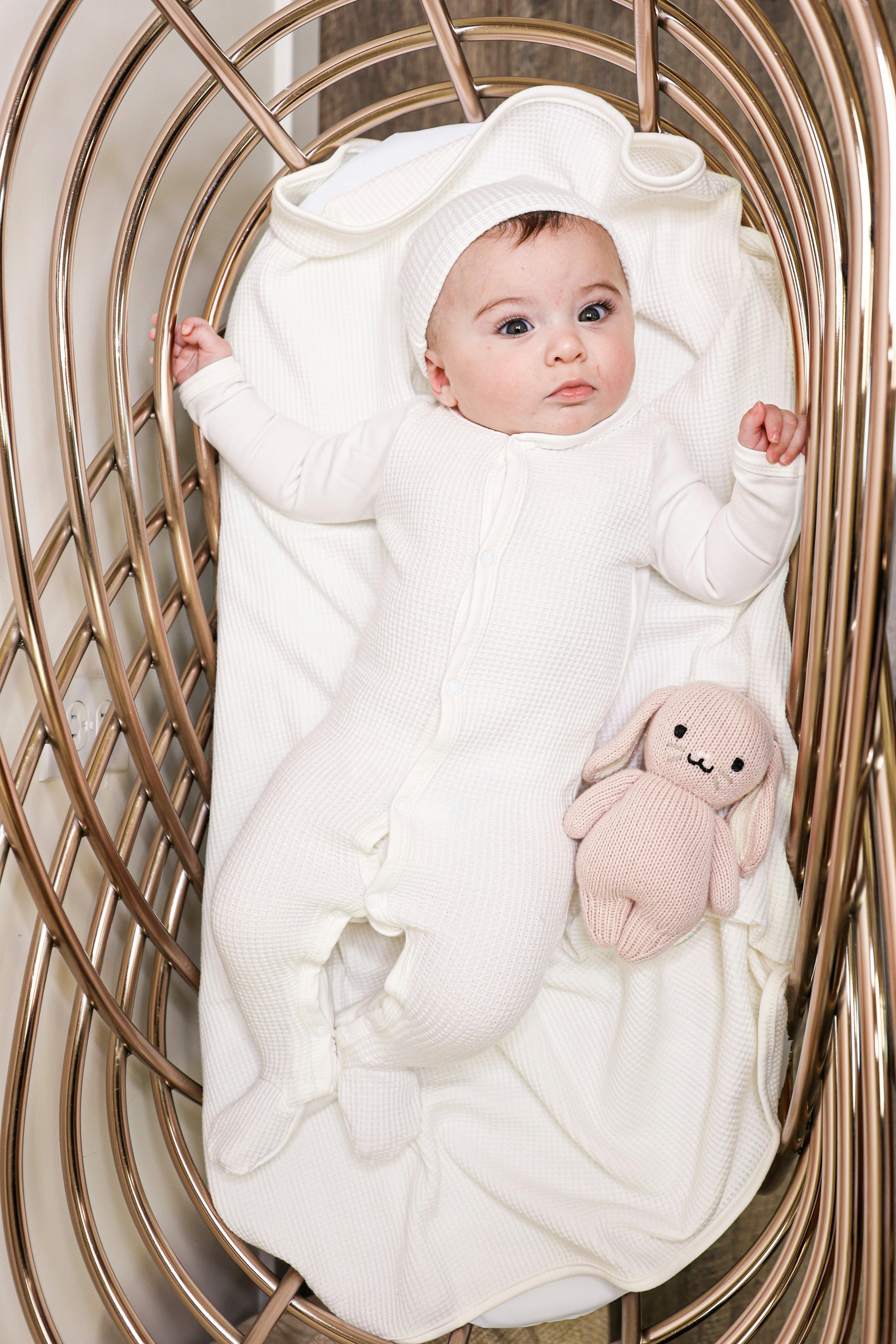 Waffle Round Neck Long Sleeve Snap Footie