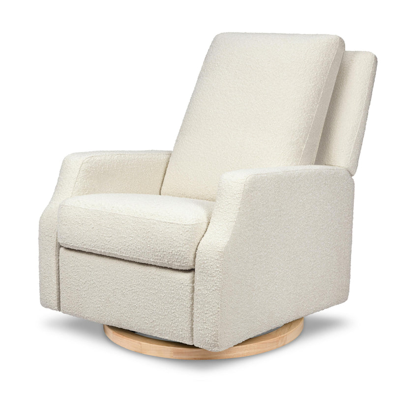 Crewe Electronic Recliner & Swivel Glider in Ivory Boucle with Light Wood Base