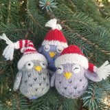 Tiny Owls with Hats Ornaments