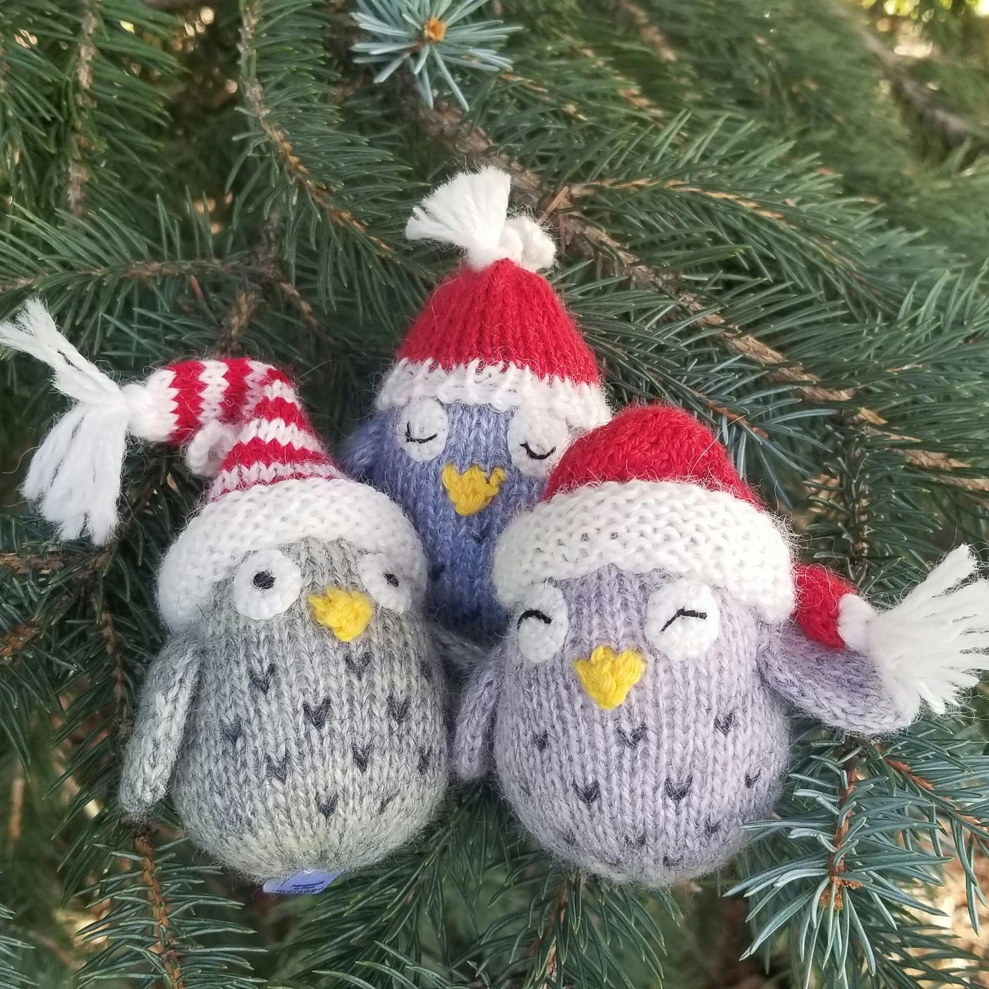 Tiny Owls with Hats Ornaments