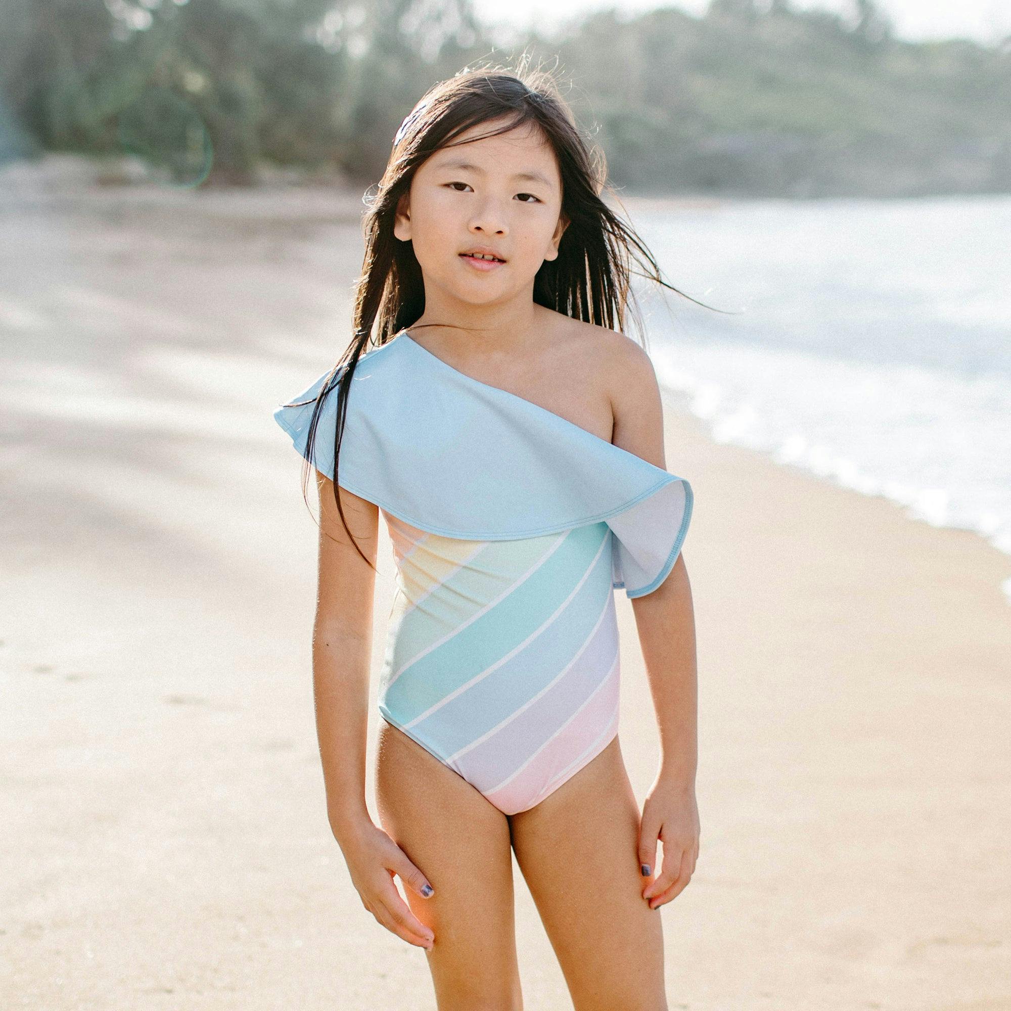 West Coast Rainbow One Shoulder Ruffle
