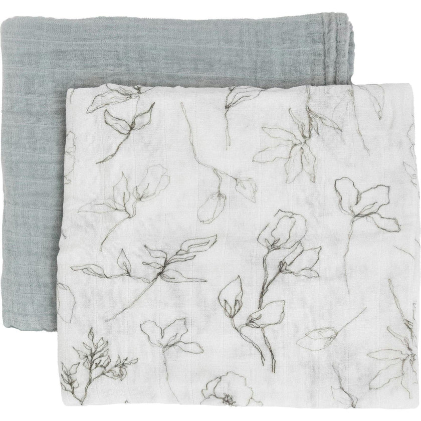Organic Cotton Muslin Swaddle Blanket 2 Pack - Pencil Floral
