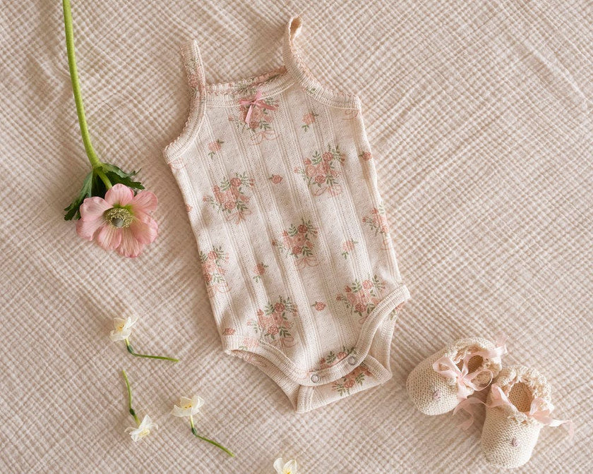 Pointelle Strap Onesie in Parfait Pink