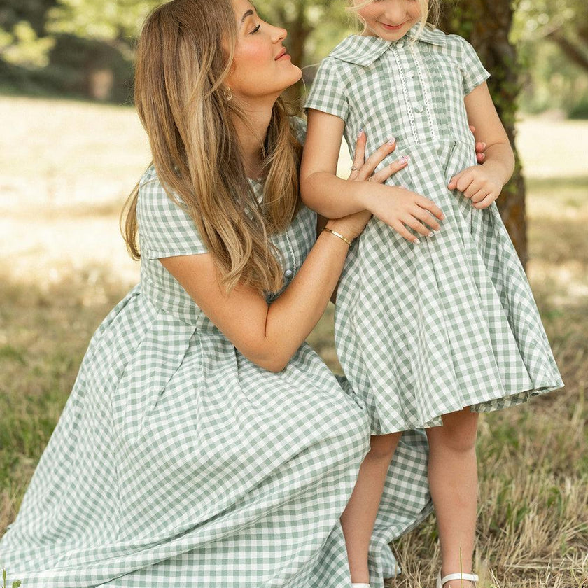 Amber Dress in Sage Gingham