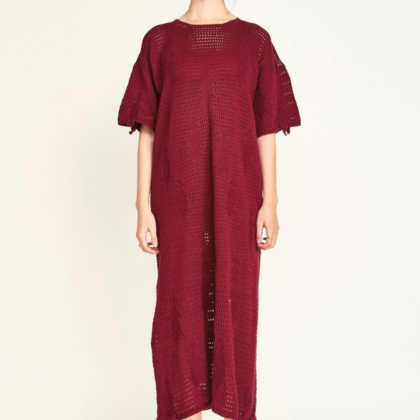 Madagascar Pointelle Dress in Black Cherry