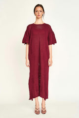 Madagascar Pointelle Dress in Black Cherry