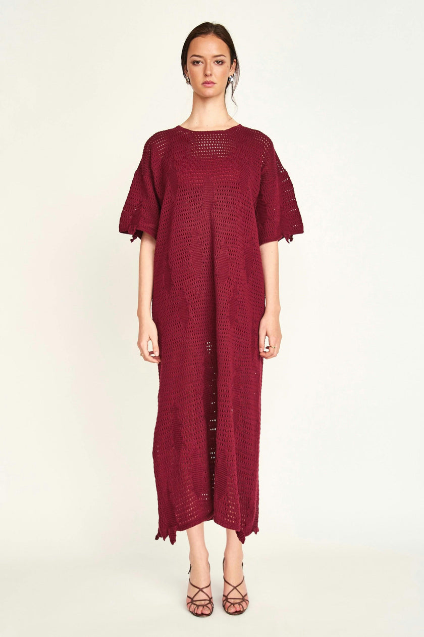 Madagascar Pointelle Dress in Black Cherry