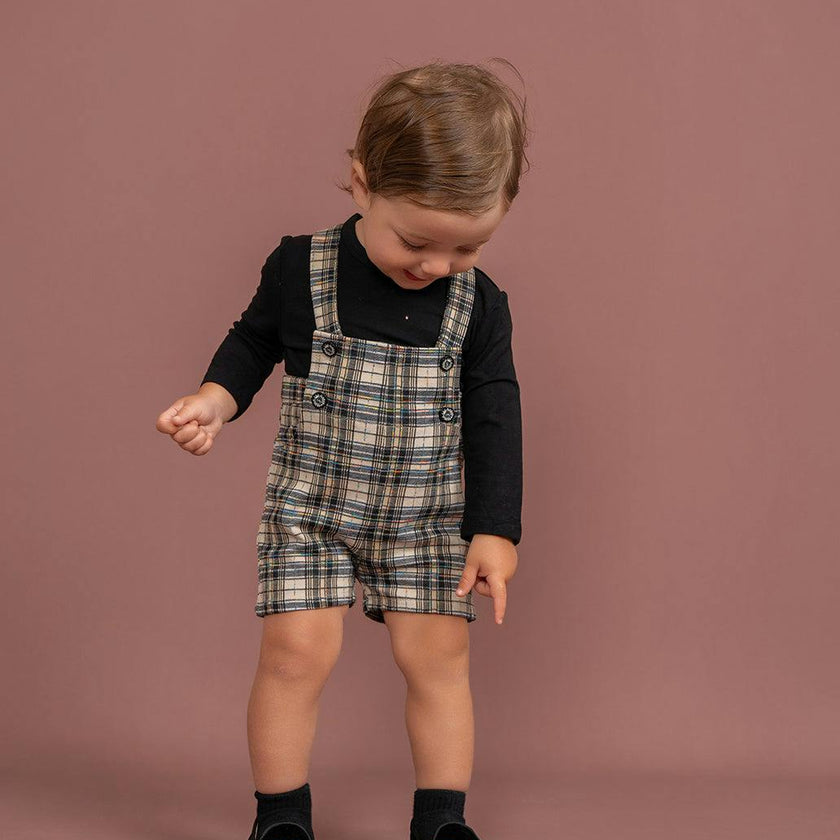 Plaid Short Overall Black