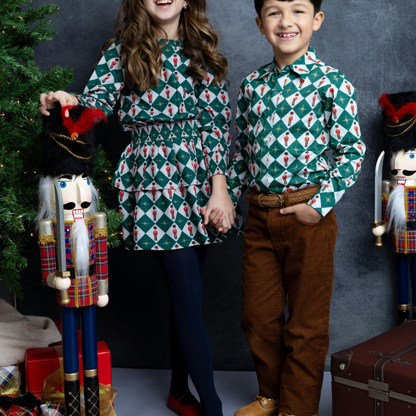 Nutcracker Checks Tiered Long Sleeves Dress