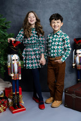 Nutcracker Checks Tiered Long Sleeves Dress