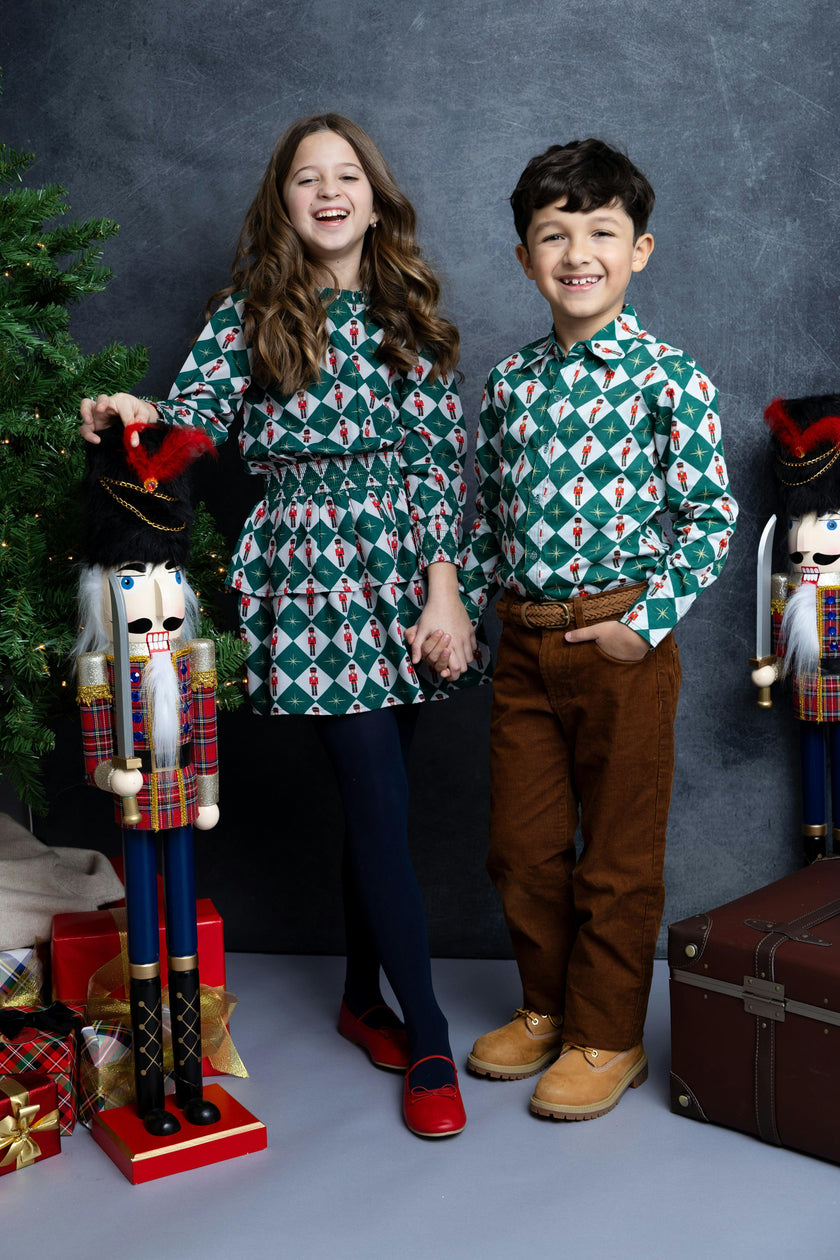 Nutcracker Checks Tiered Long Sleeves Dress