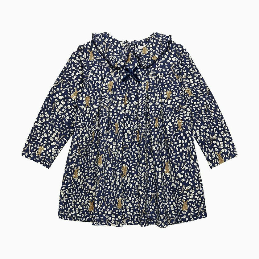 Baby Woodland Bunny Jersey Dress in Navy