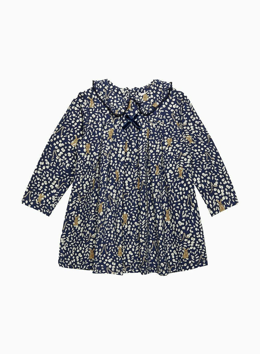Baby Woodland Bunny Jersey Dress in Navy