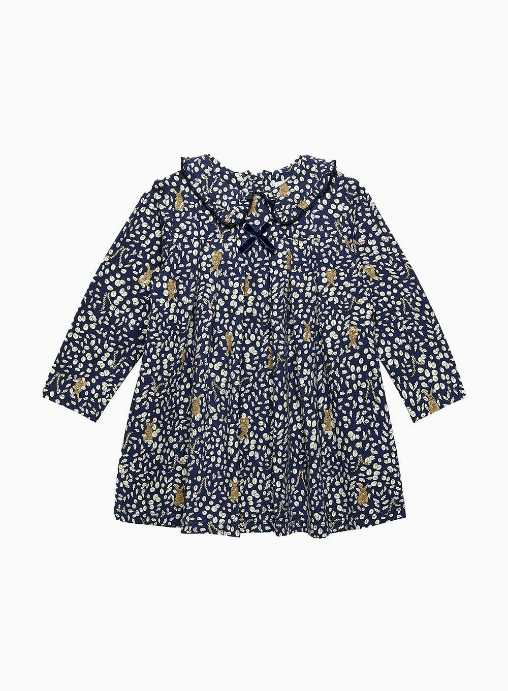Baby Woodland Bunny Jersey Dress in Navy
