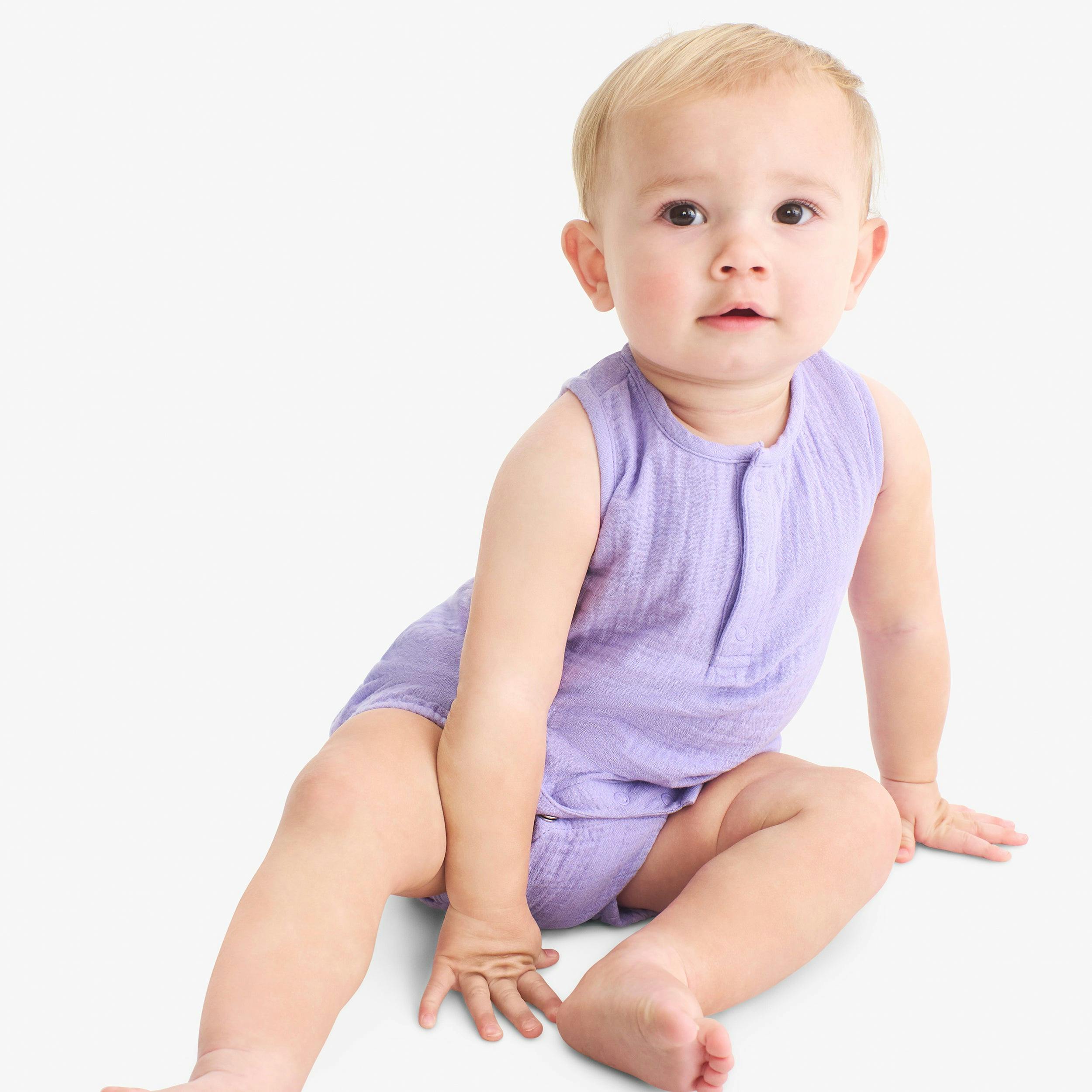 Clearance baby cotton gauze henley bubble shortie