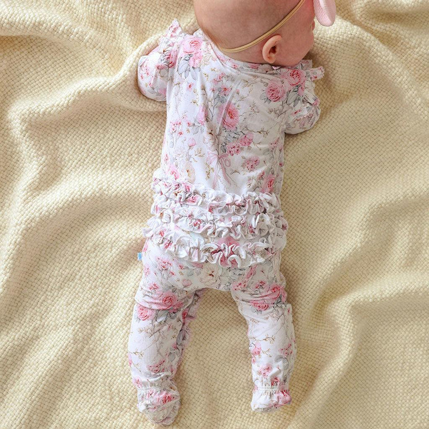 Roberta Picot Footie Ruffled Zippered One Piece