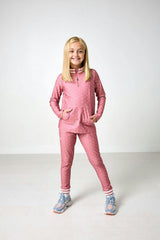 girls dusty pink polka dot retro half-zip