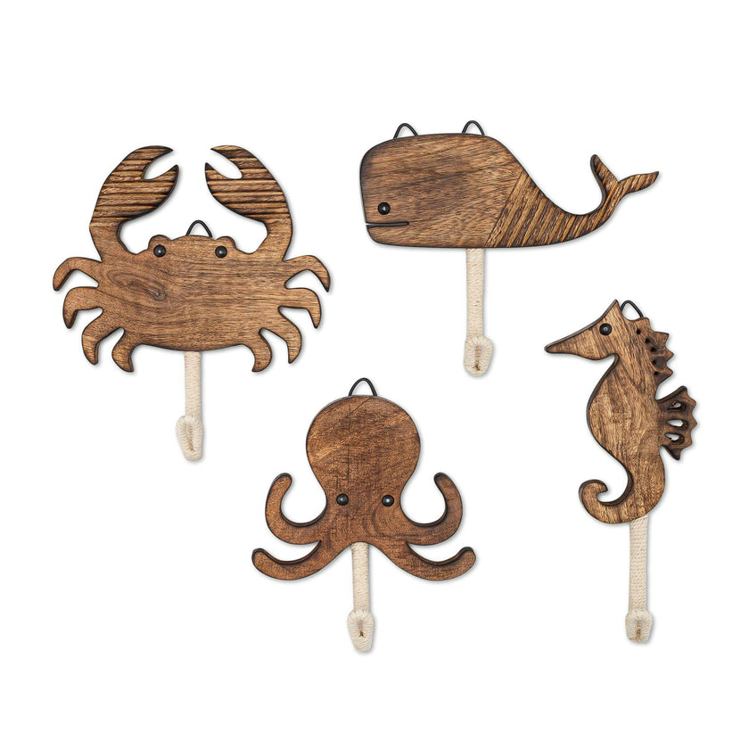 Cove Coastal Wooden Wall Hooks (Set of 4)