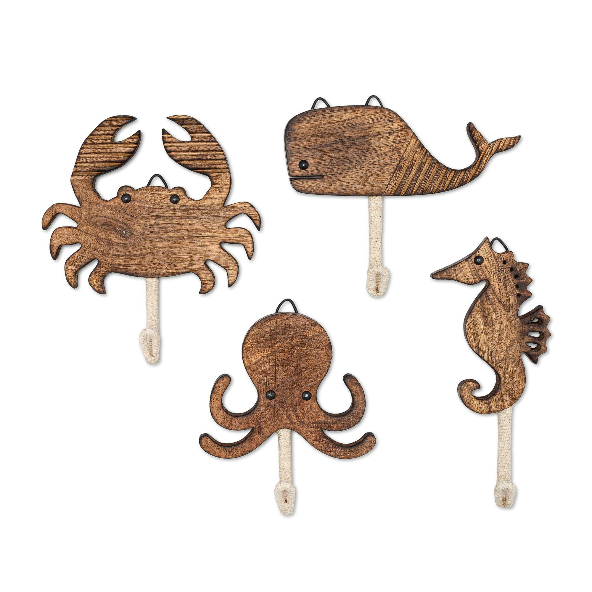 Cove Coastal Wooden Wall Hooks (Set of 4)
