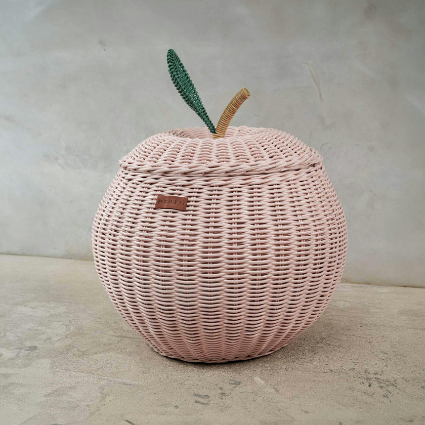 Handcrafted - Apple Storage Basket Pink (Medium) - Rattan Wicker