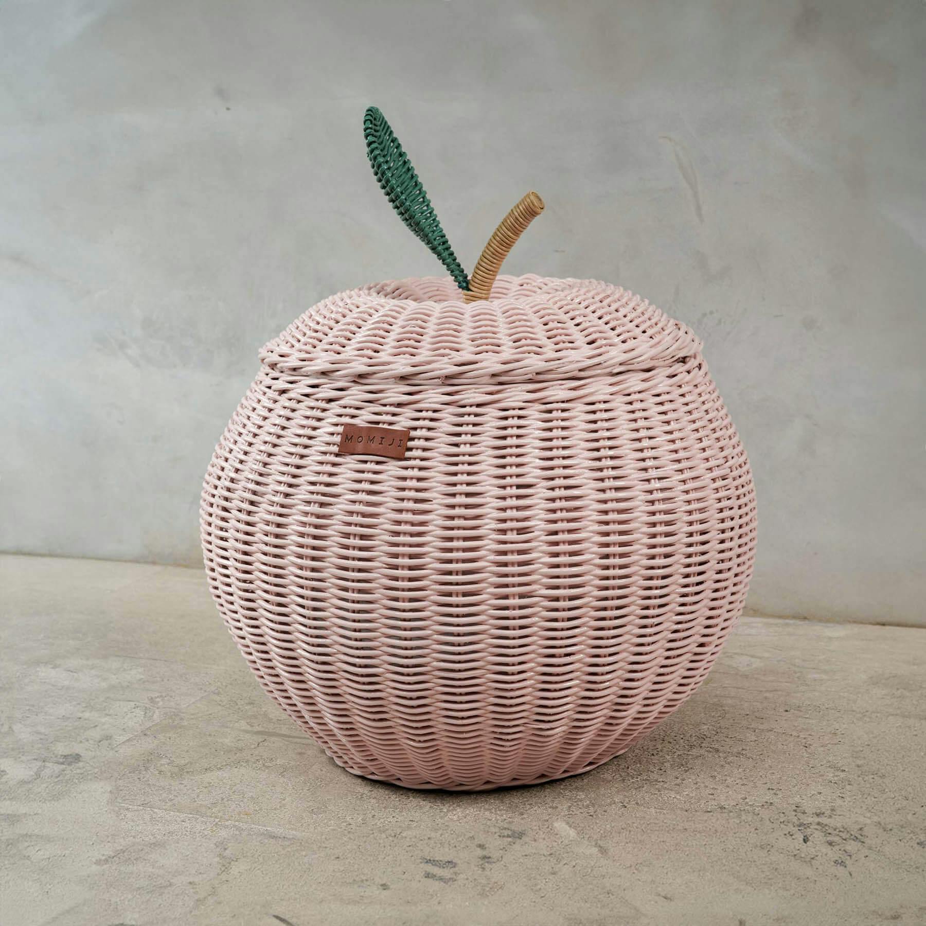 Handcrafted - Apple Storage Basket Pink (Medium) - Rattan Wicker