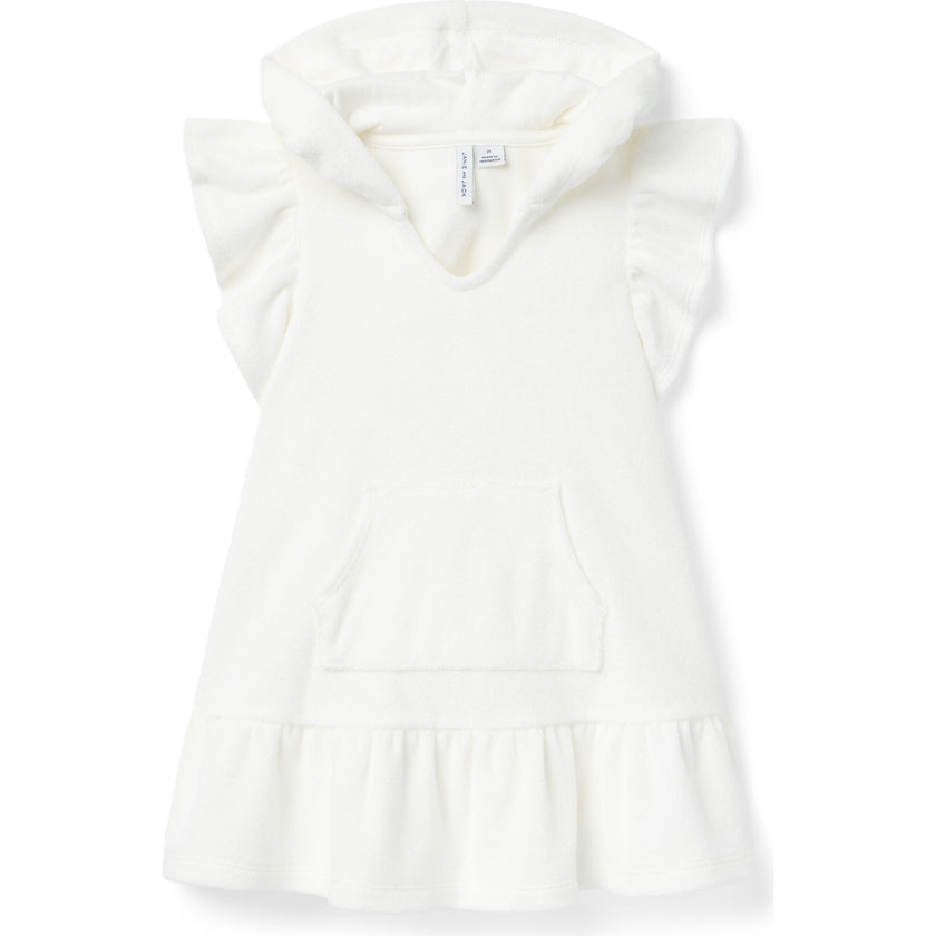 Hooded Terry Swim Cover-Up, White