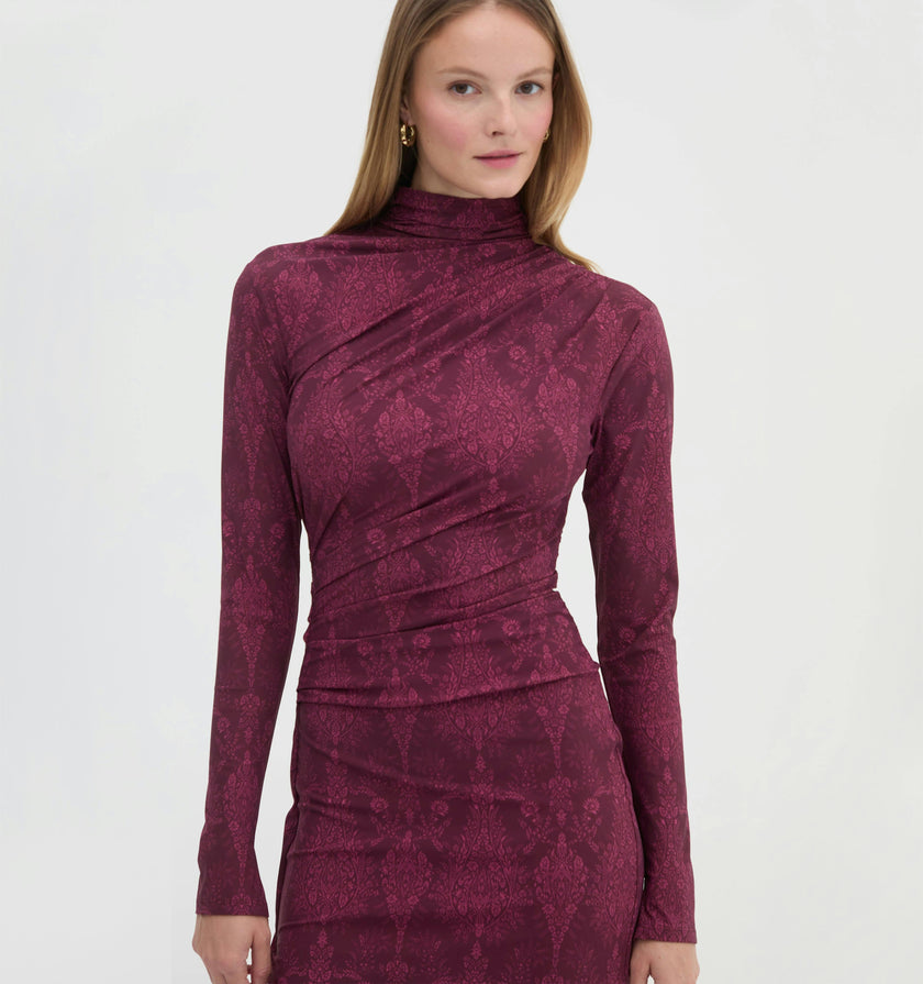 The Rizzo Dress - Plum Damask
