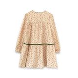 Piper Tiered Dress with Velvet Trim | Beige Petals