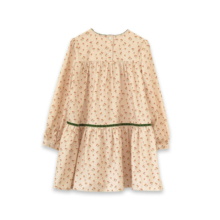 Piper Tiered Dress with Velvet Trim | Beige Petals