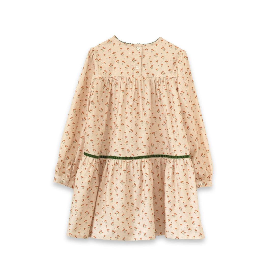 Piper Tiered Dress with Velvet Trim | Beige Petals