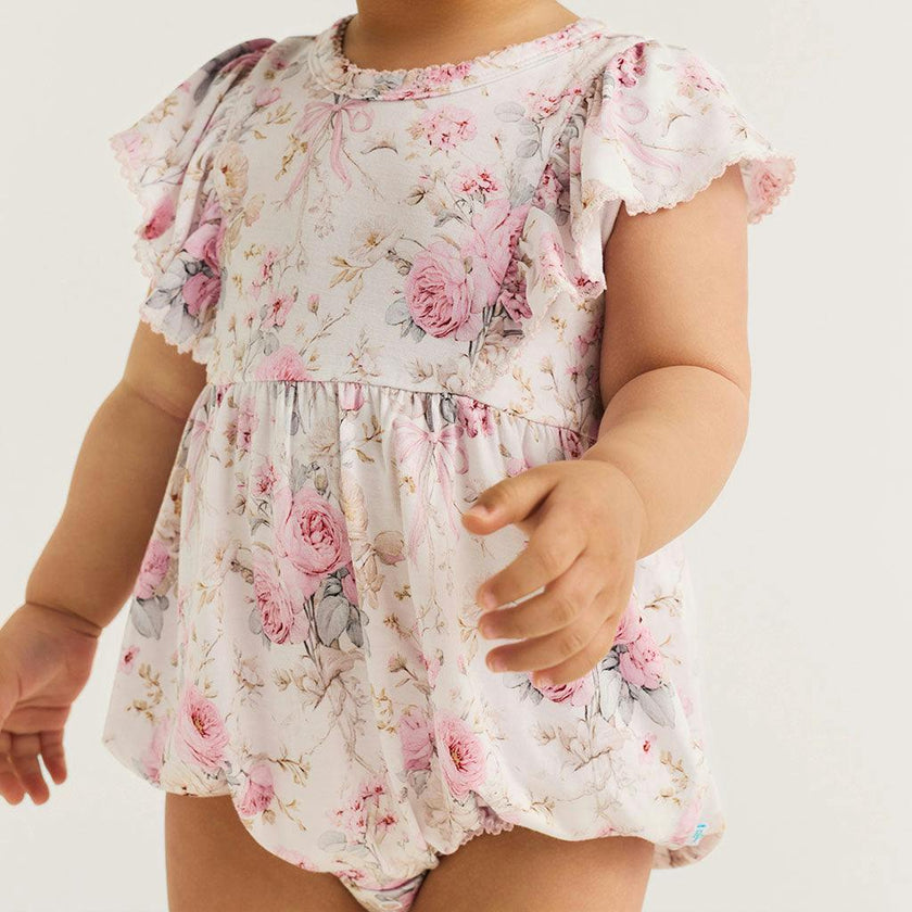 Roberta Flutter Sleeve Picot Bubble Romper