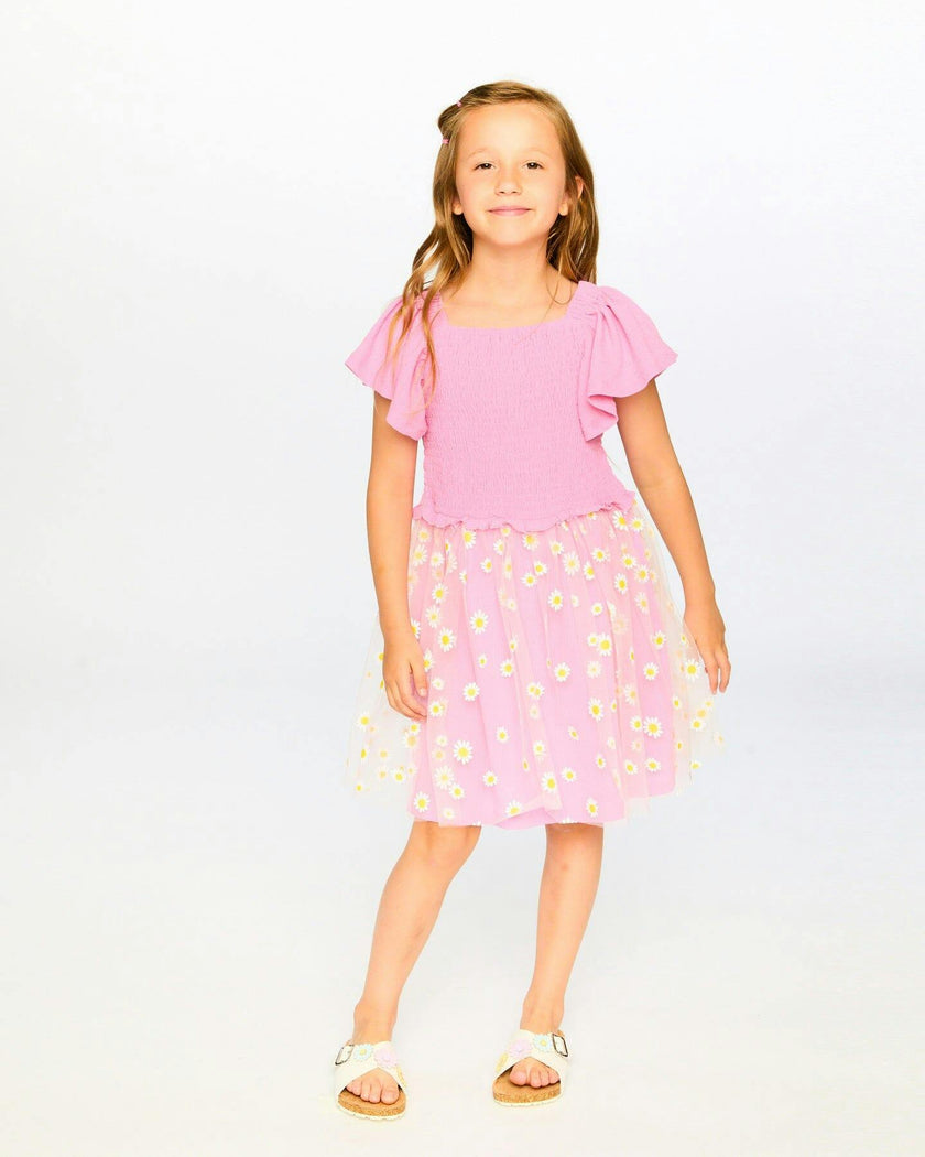 Mesh And Crinkle Jersey Dress With Smocking