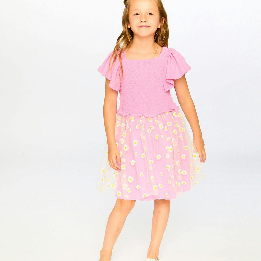 Mesh And Crinkle Jersey Dress With Smocking