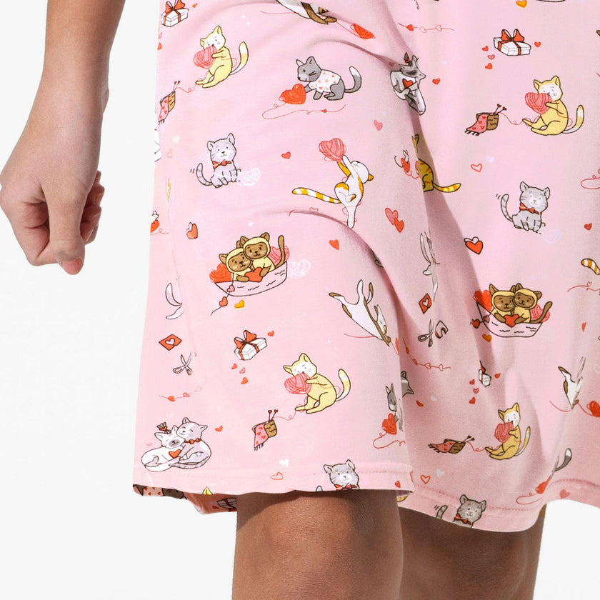 Valentines Kittens Bamboo Girls' Long Sleeve Dress