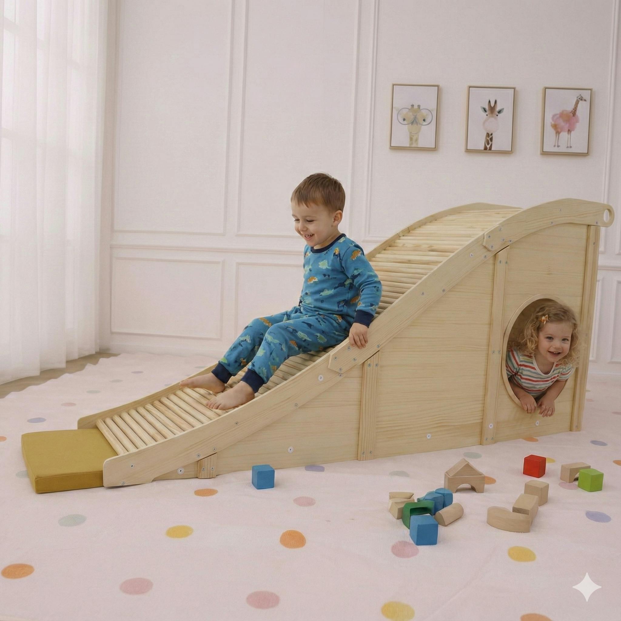 Hickory Indoor Wooden Play Slide & Tunnel